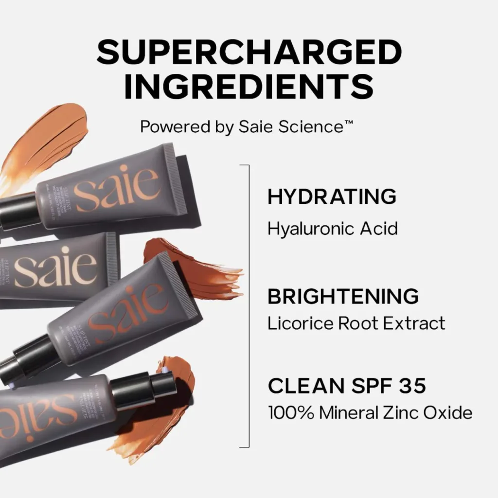 Saie Slip Tint – Lightweight Tinted Moisturizer with Mineral Zinc SPF 35 & Hyaluronic Acid