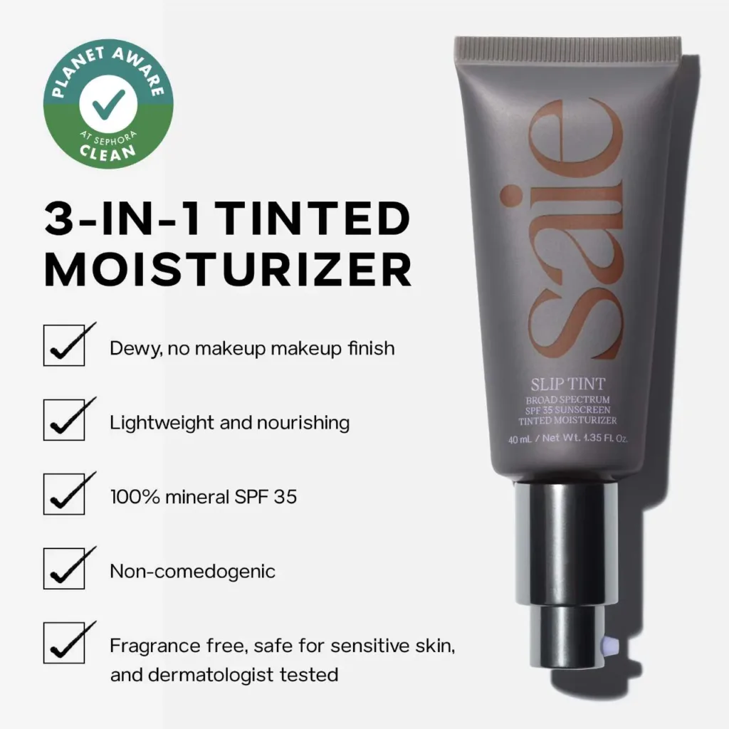 Saie Slip Tint – Lightweight Tinted Moisturizer with Mineral Zinc SPF 35 & Hyaluronic Acid