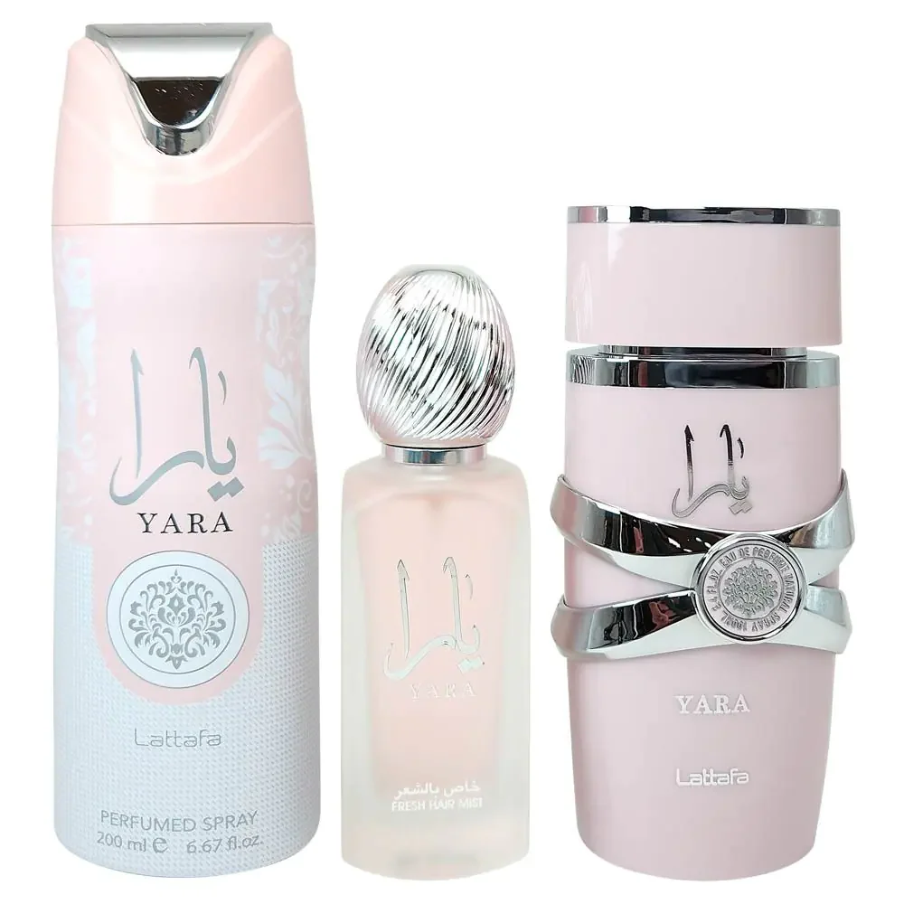 مجموعة هدايا لطافة يارا عطر أو دو بارفان 100 مل ورذاذ معطر 200 مل ورذاذ شعر 50 مل