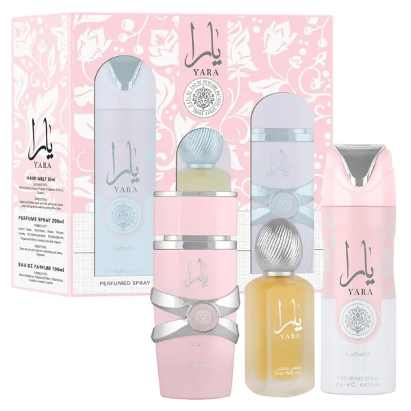 Lattafa Yara Eau De Parfum 100ml & Perfumed Spray 200ml & Hair Mist 50ml Gift Set