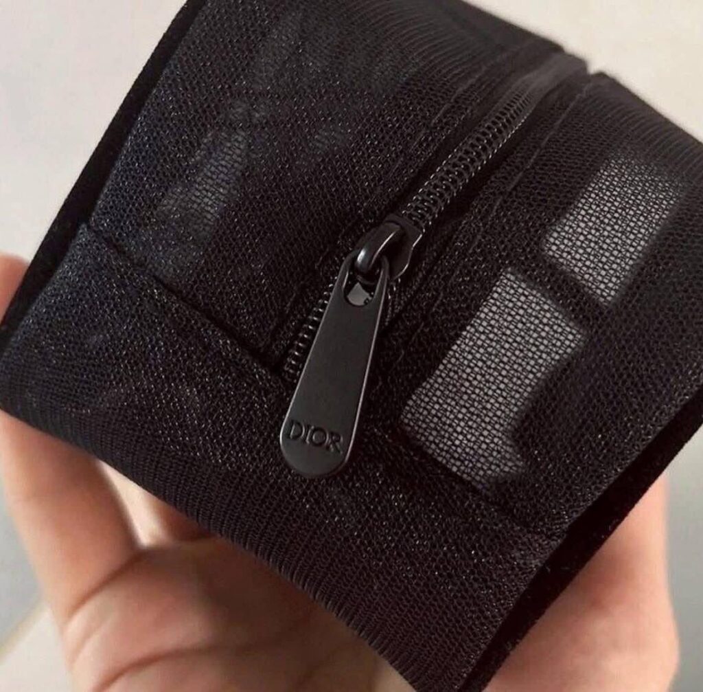 DIOR Black Mesh Makeup Bag Cosmetic Pouch