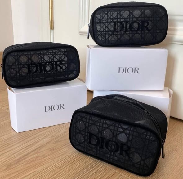 DIOR Black Mesh Makeup Bag Cosmetic Pouch