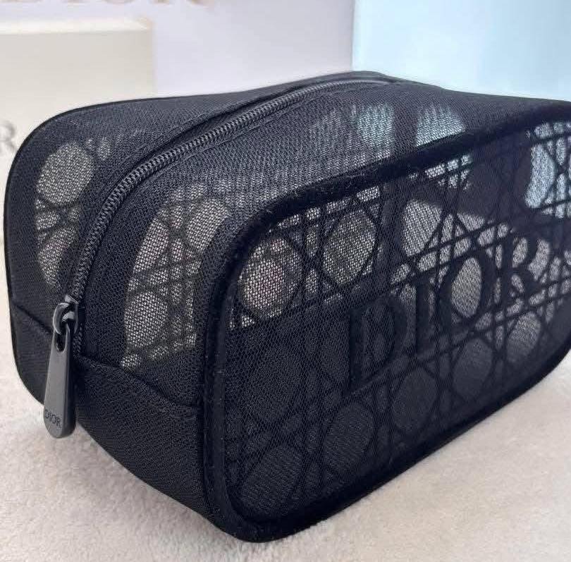 DIOR Black Mesh Makeup Bag Cosmetic Pouch