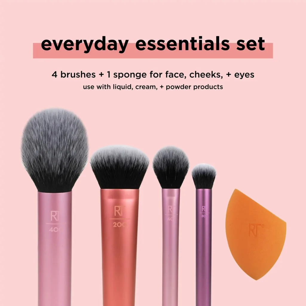 Real Techniques Every Essentials Makeup Brush Set with Bonus Miracle Complexion Sponge