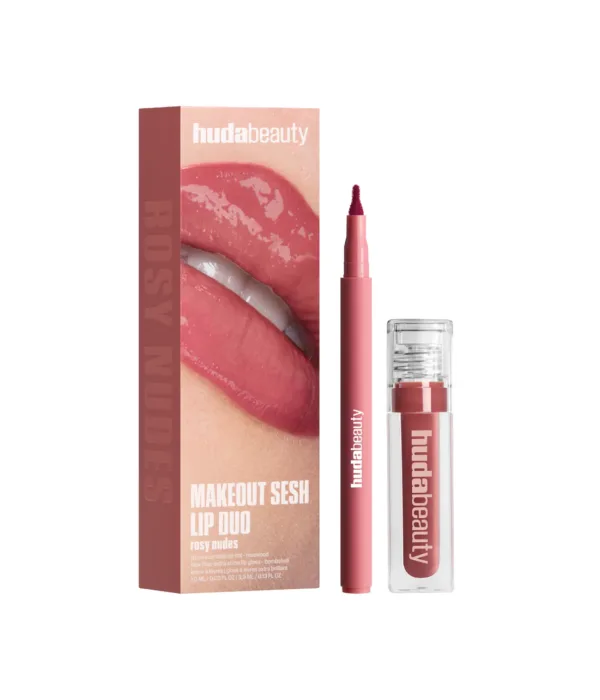 HUDA BEAUTY Make Out Sesh Lip Stain and Lip Gloss Duo Rosy Nudes