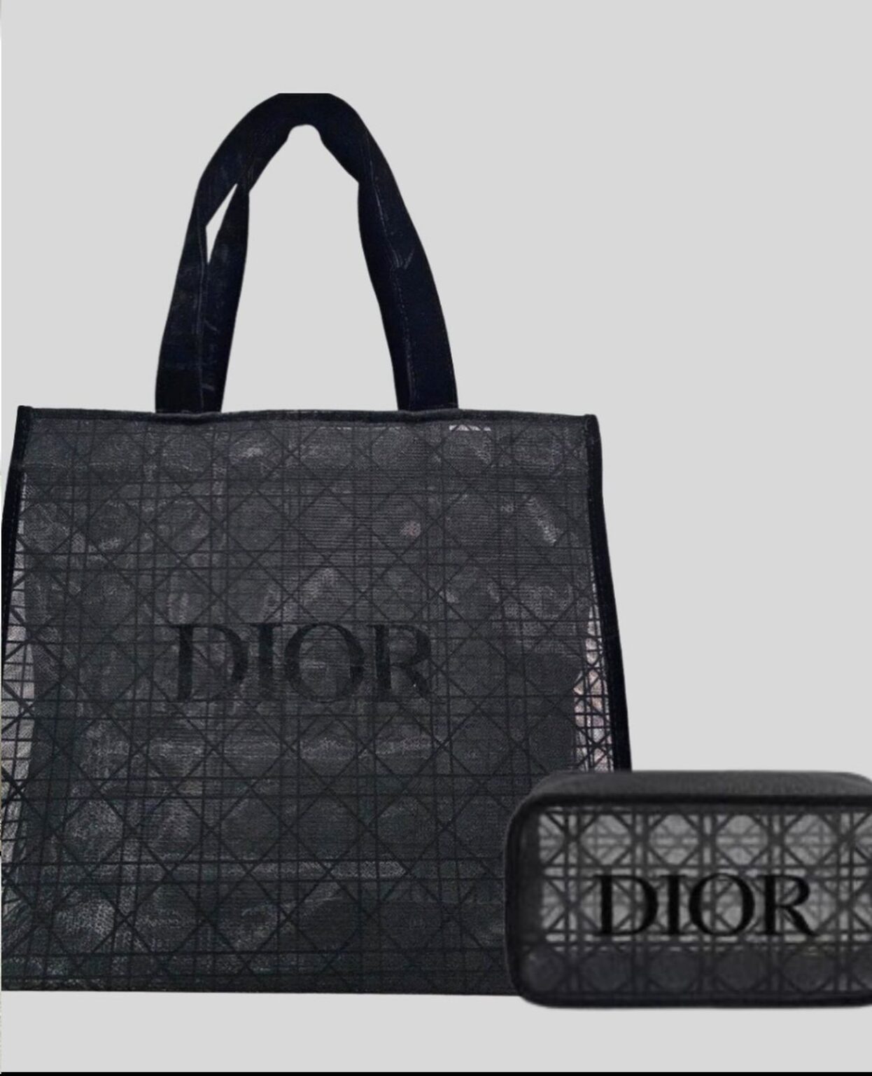 DIOR Black Mesh Makeup Bag Cosmetic Pouch