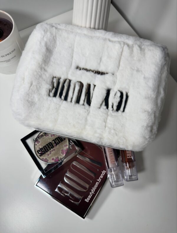 Huda Beauty Icy Nude Fuzzy Makeup Bag