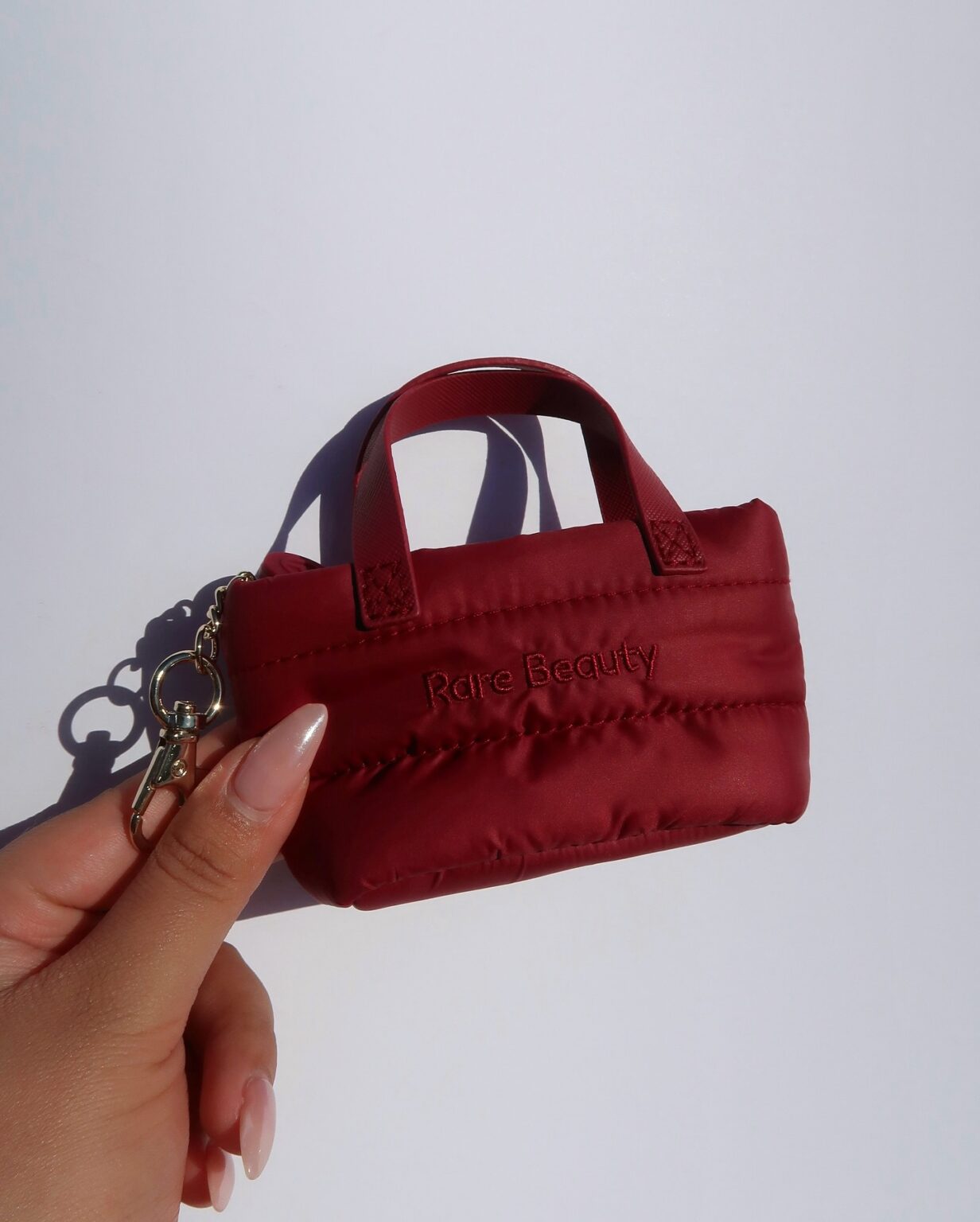 Rare Beauty Mini Puffy Tote Keychain – Merlot