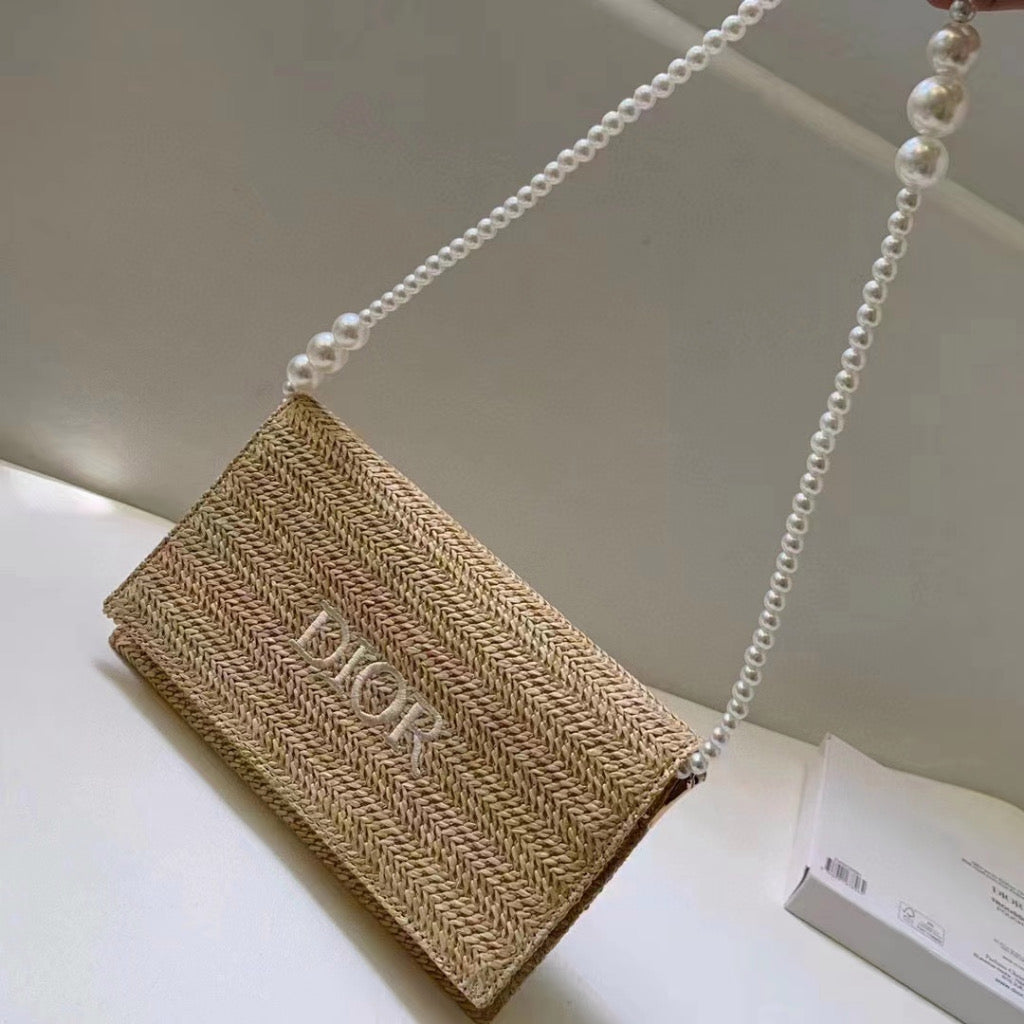 Dior Woven Bag with Pearl Shoulder Strap
