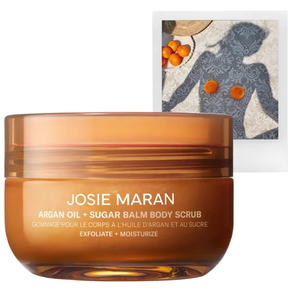 Josie Maran Topless Tangerine – Argan Oil + Sugar Balm Refillable Exfoliating Body Scrub Jar