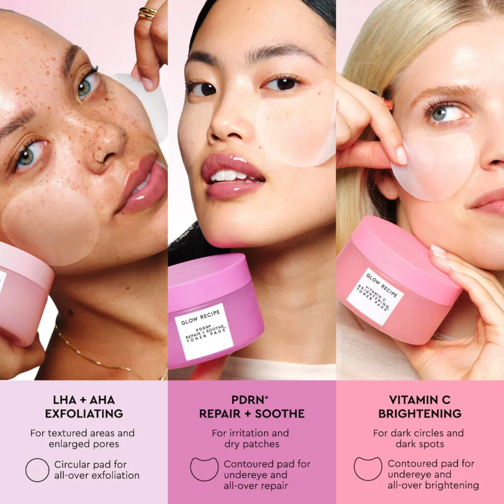 Glow Recipe Vitamin C Brightening Korean Guava Toner Pads for Undereye & Cheeks
