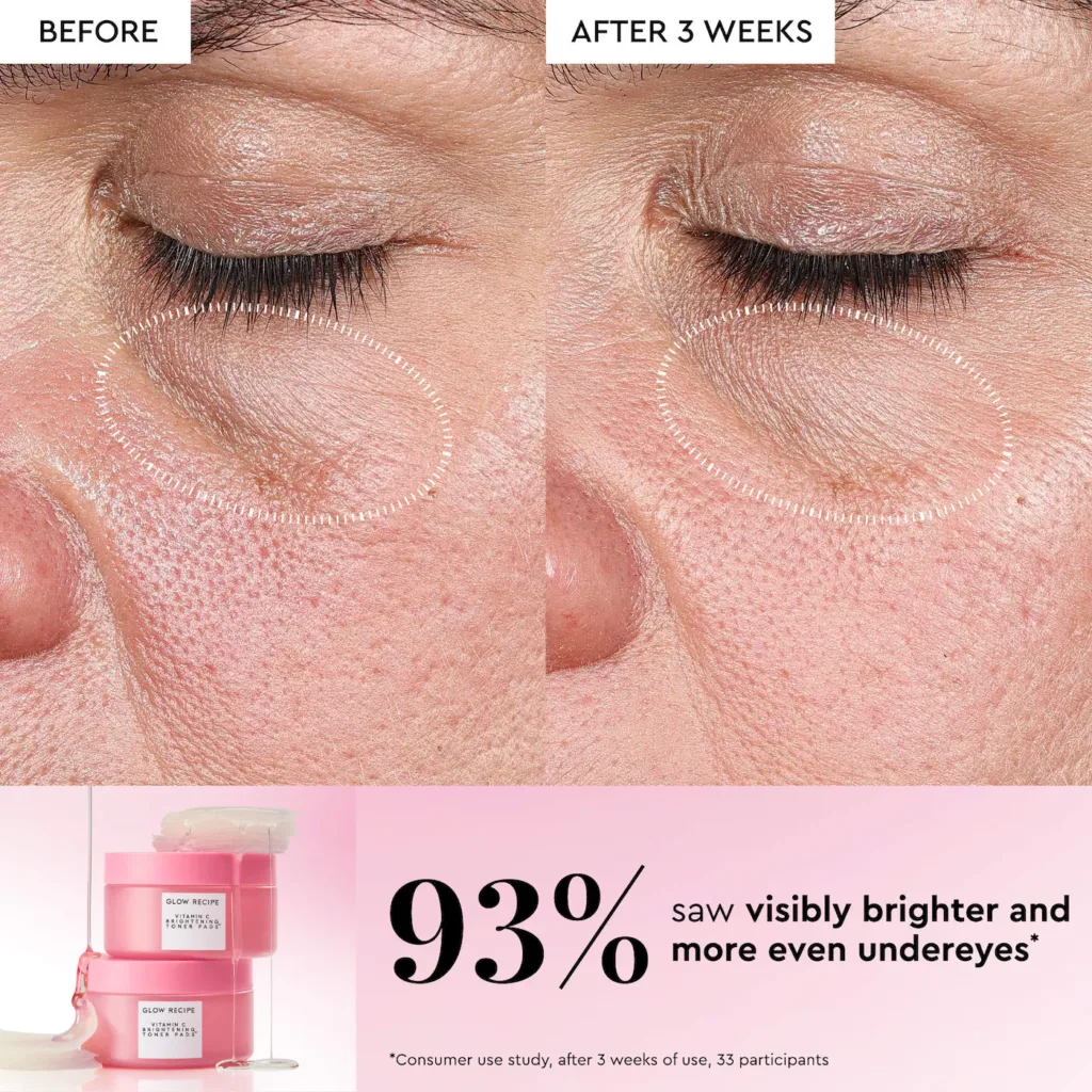 Glow Recipe Vitamin C Brightening Korean Guava Toner Pads for Undereye & Cheeks