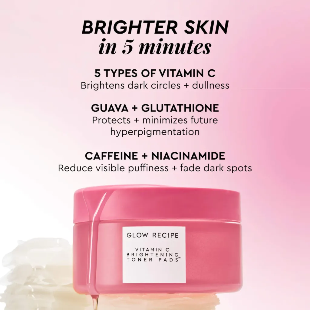 Glow Recipe Vitamin C Brightening Korean Guava Toner Pads for Undereye & Cheeks