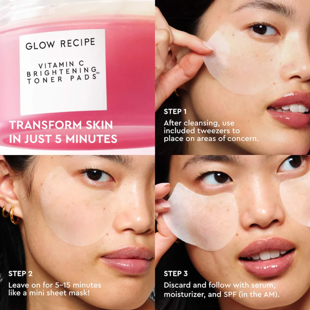 Glow Recipe Vitamin C Brightening Korean Guava Toner Pads for Undereye & Cheeks