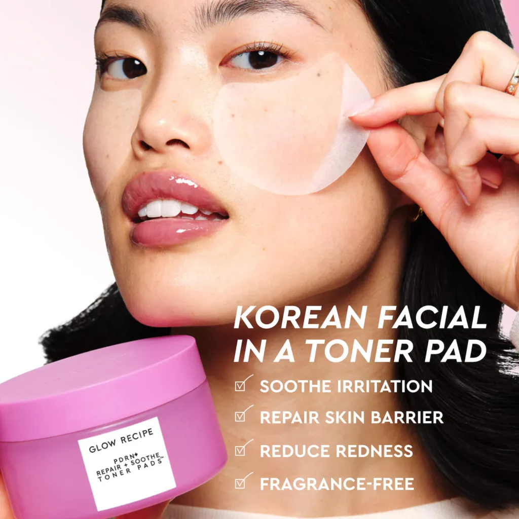 Glow Recipe PDRN Repair + Soothe Korean Prickly Pear Toner Pads for Skin Barrier Repair