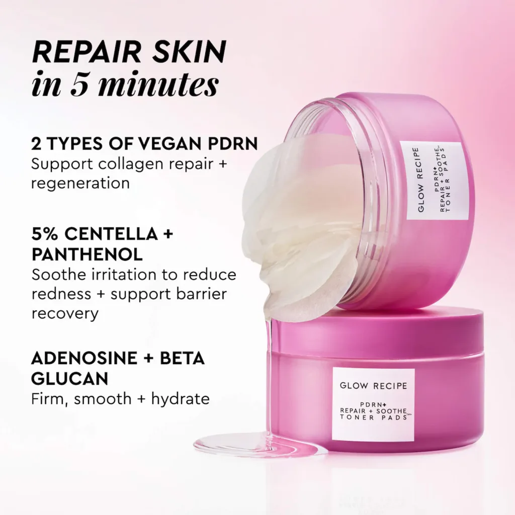 Glow Recipe PDRN Repair + Soothe Korean Prickly Pear Toner Pads for Skin Barrier Repair