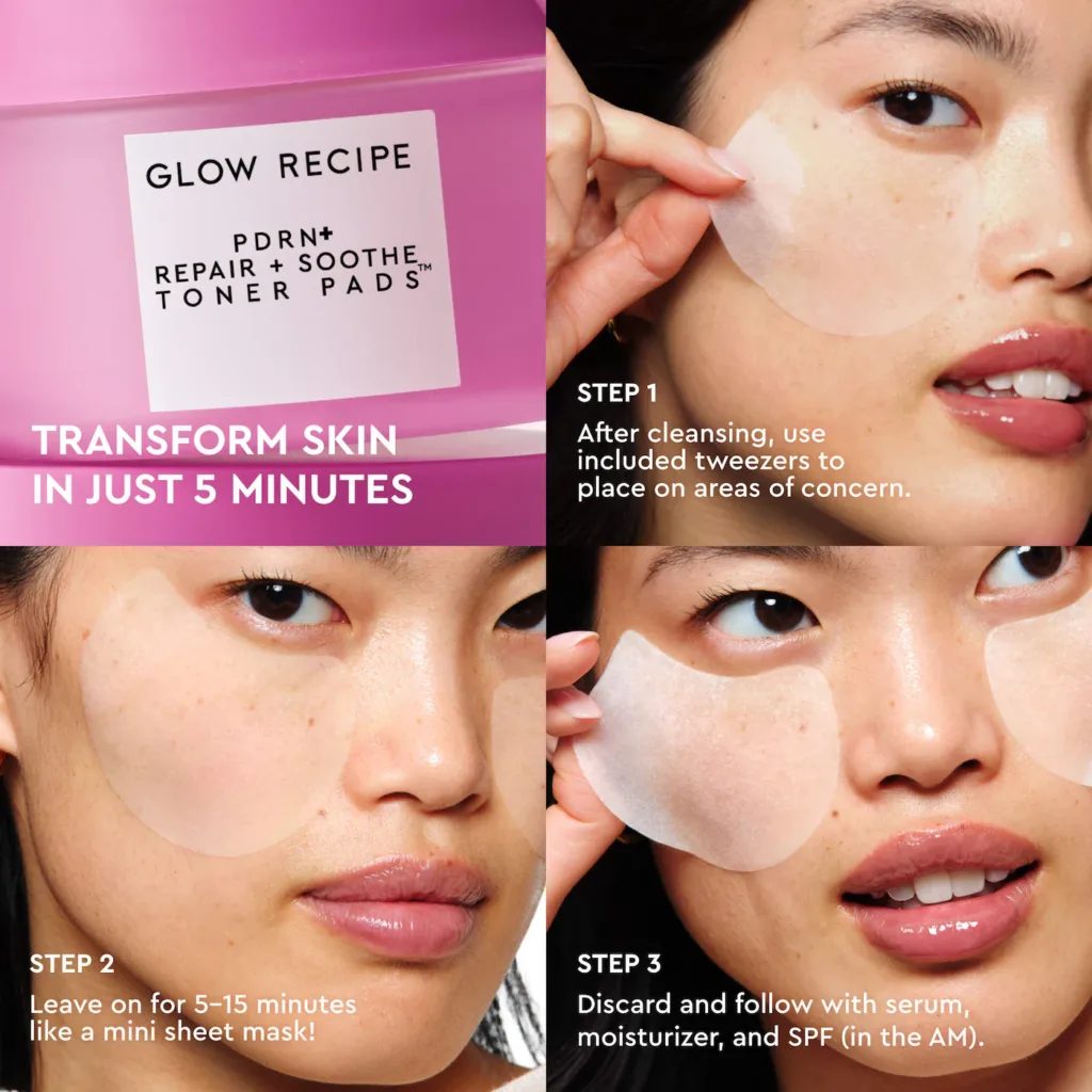 Glow Recipe PDRN Repair + Soothe Korean Prickly Pear Toner Pads for Skin Barrier Repair