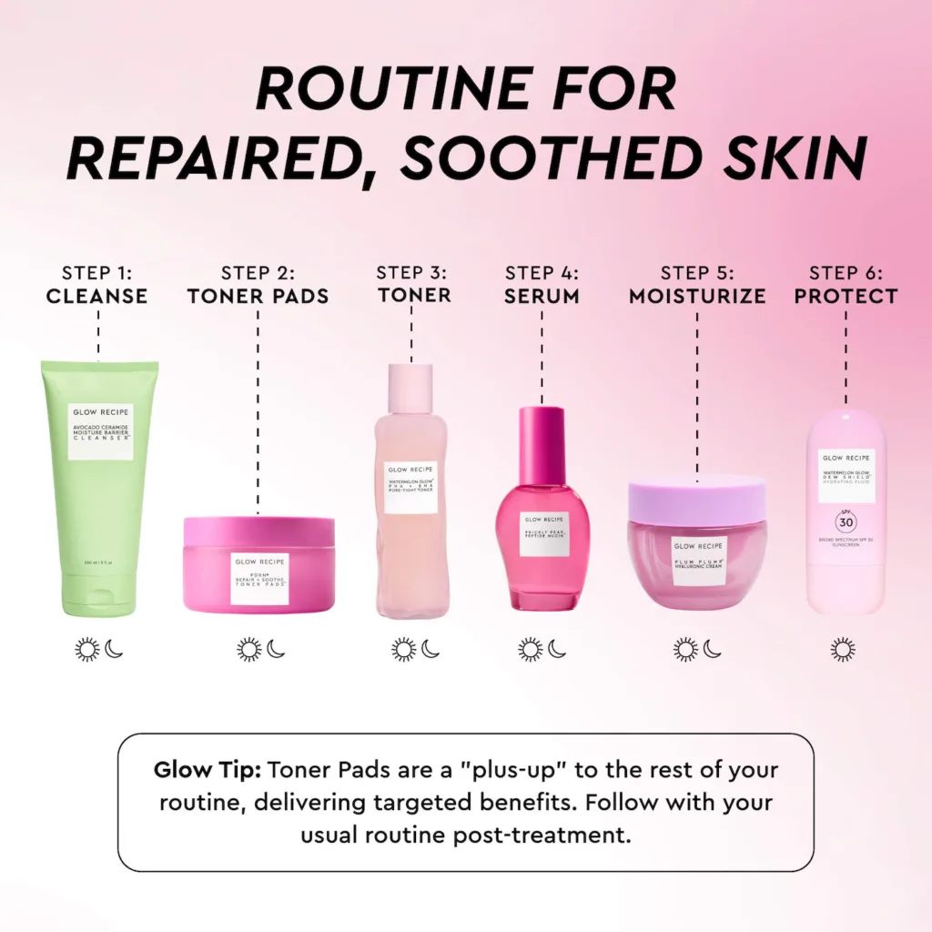 Glow Recipe PDRN Repair + Soothe Korean Prickly Pear Toner Pads for Skin Barrier Repair