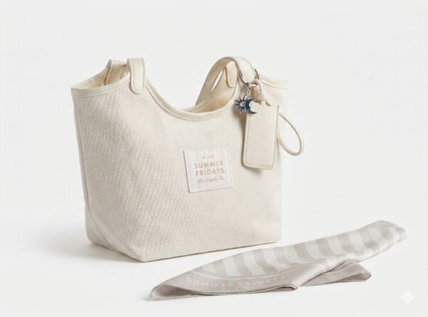 Summer Fridays Sunlit Vanilla Mini Tote Bag , Keychain pouch and Scarf