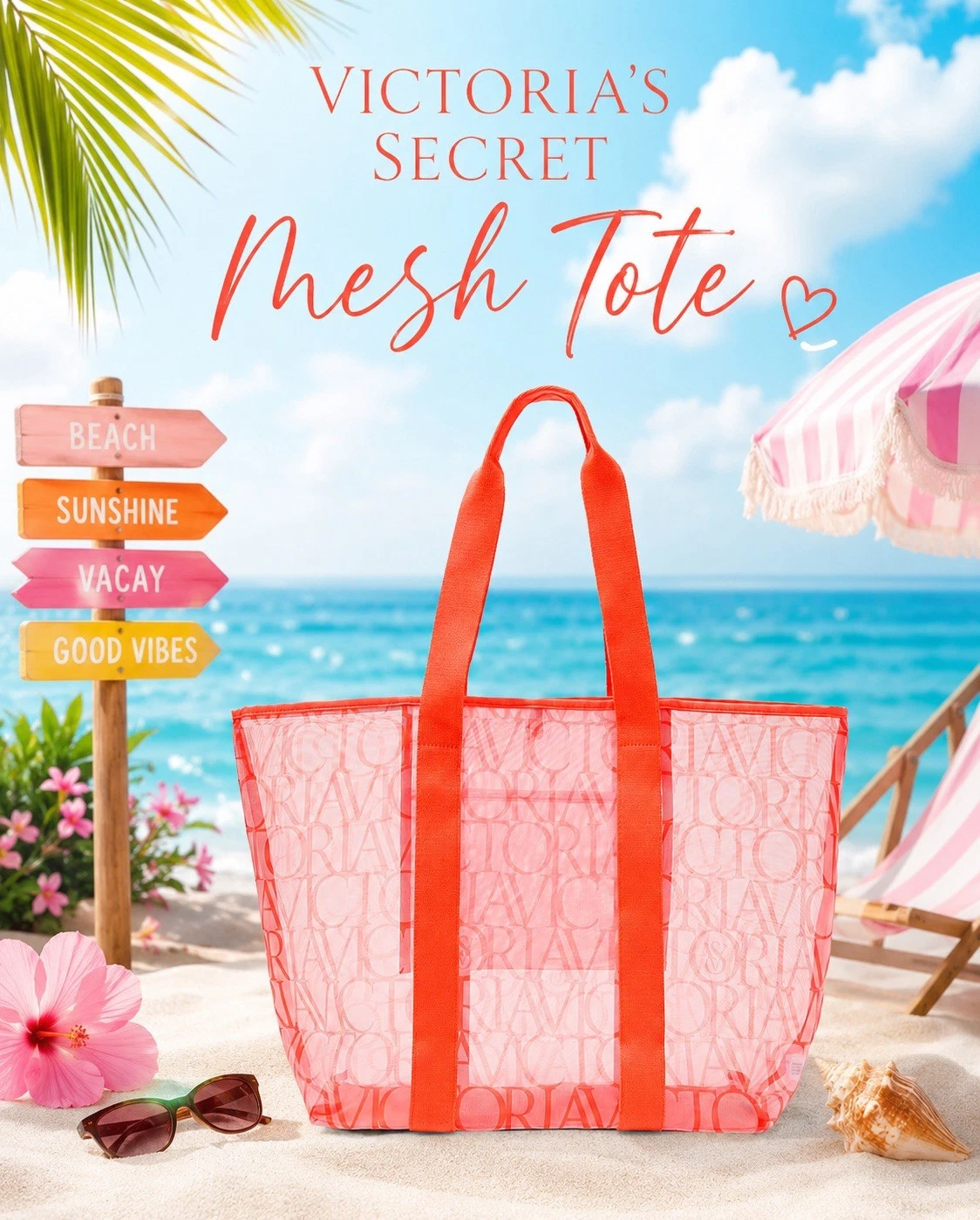 VICTORIA’S SECRET Mesh Large Beach Tote Orange