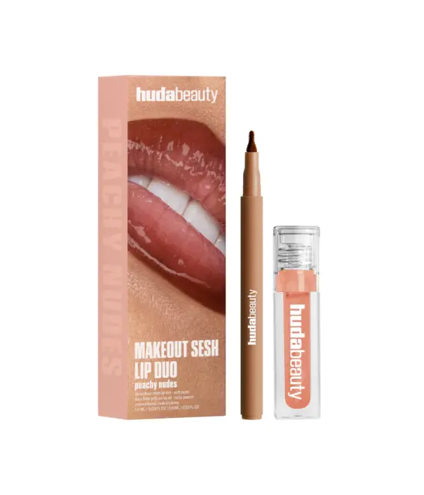 HUDA BEAUTY Make Out Sesh Lip Stain and Lip Gloss Duo PEACHY NUDES