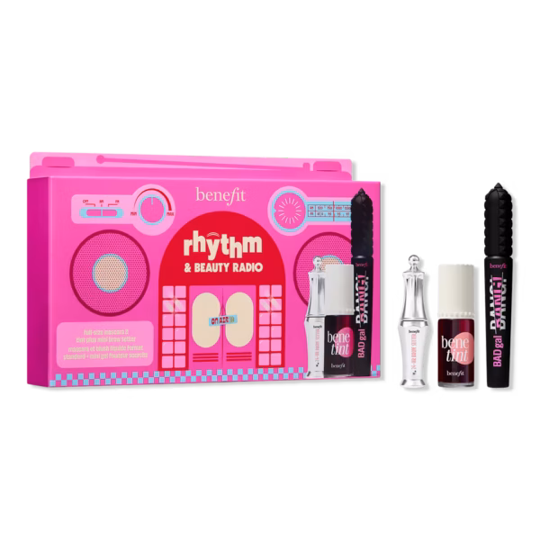 Benefit Cosmetics Rhythm & Beauty Radio Full-Size & Mini Lash, Brow, Lip & Cheek Bestsellers Trio