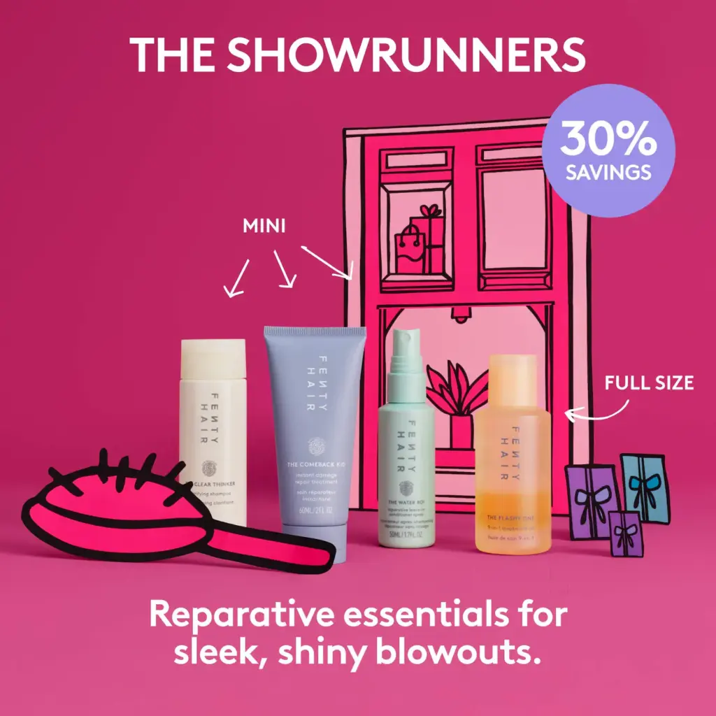 مجموعة هدايا "ذا شو رانرز" (The Showrunners) المصغرة من "فينتي بيوتي باي ريهانا" - طقم إصلاح للشعر مكون من 4 قطع
