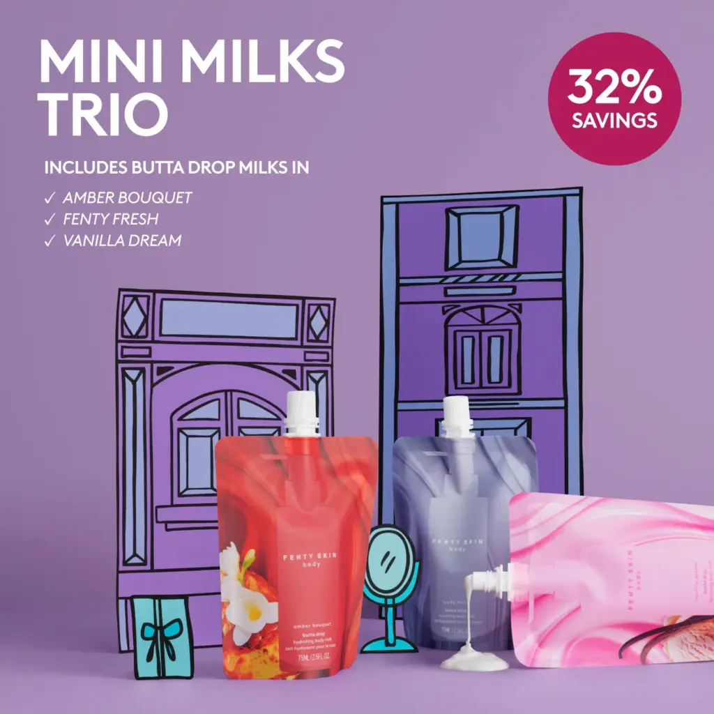 Fenty Beauty by Rihanna Mini Milks Hydrating Body Milk Travel Pouch Trio