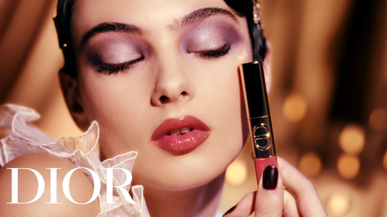 A frame from the Dior film: shimmering eye makeup and a Dior lipstick