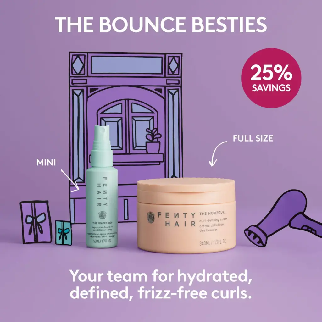 Fenty Beauty by Rihanna The Bounce Besties 2-Piece Mini Leave-In Conditioner Spray + Full Size Curl-Defining Cream Hair Gift Set