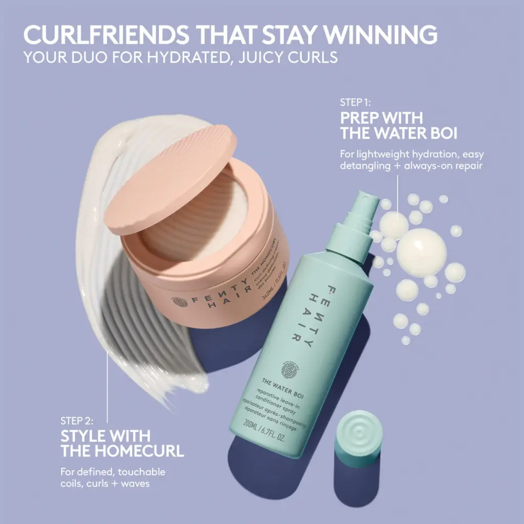 Fenty Beauty by Rihanna The Bounce Besties 2-Piece Mini Leave-In Conditioner Spray + Full Size Curl-Defining Cream Hair Gift Set